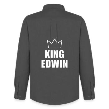 Edwin Name mit Buchstabe E - King Crown Shirt - Männer Oxford Hemd von Stanley/Stella - Anthrazit - Hinten - AI Model Male 185 dark (185cm)