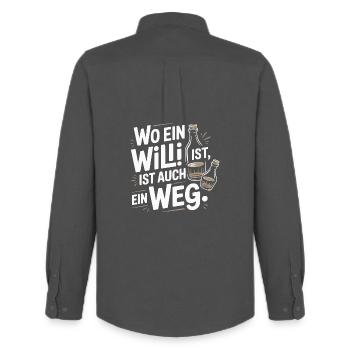 Wo ein Willi ist, ist auch ein Weg – Spruch - Männer Oxford Hemd von Stanley/Stella - Anthrazit - Hinten - AI Model Male 185 dark (185cm)