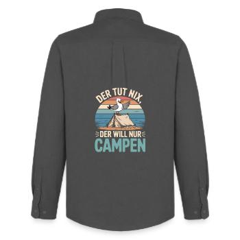 He doesn't do anything, he just wants to camp, seagull, tent, beach - Men's Oxford Shirt by Stanley/Stella - anthracite - Back - AI Model Male 185 dark (185cm)