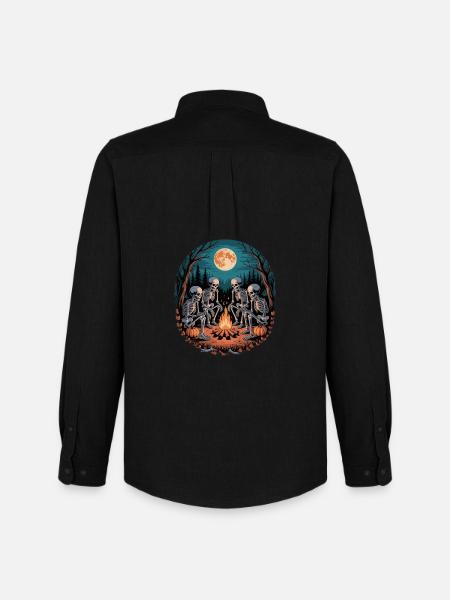 Skeleton Camper Hiker Bonfire Halloween Camping - Men's Oxford Shirt by Stanley/Stella - black