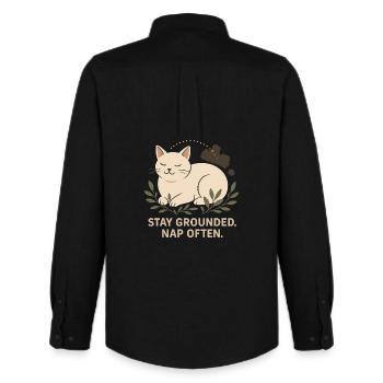 Stay Grounded. Sleep Often. Cat Illustration - Men's Oxford Shirt by Stanley/Stella - black - Back - AI Model Male 185 dark (185cm)
