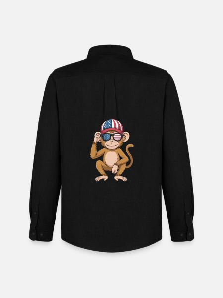 Funny Monkey USA Flag Independence Day 4th of July - Men's Oxford Shirt by Stanley/Stella - black