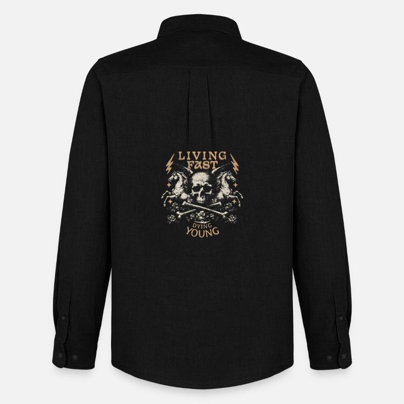 Living Fast Dying Young Skull Design - Männer Oxford Hemd von Stanley/Stella - Schwarz