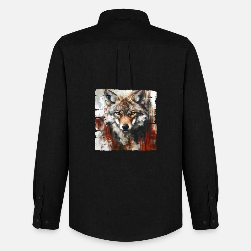 Ausdrucksstarker Wolfporträt Kunstdesign - Männer Oxford Hemd von Stanley/Stella - Schwarz