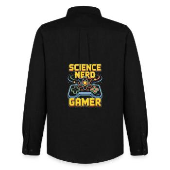 Science Nerd Gamer Atom Controller Wissenschaft - Männer Oxford Hemd von Stanley/Stella - Schwarz - Hinten - AI Model Male 185 dark (185cm)
