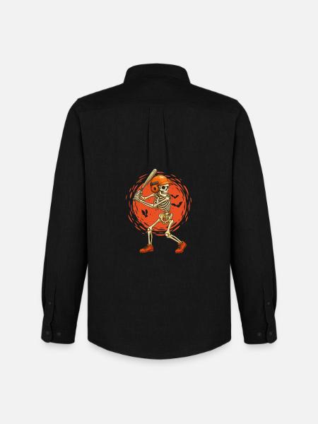 Skeleton Baseball Player Spooky Halloween - Men's Oxford Shirt by Stanley/Stella - black