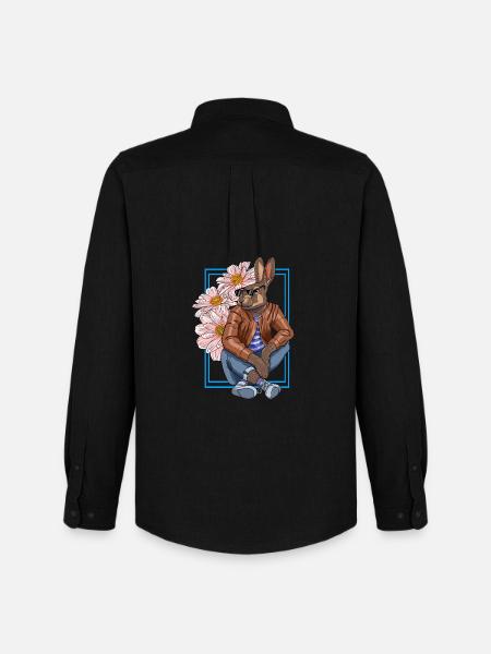 Stylischer Hasen-Charakter mit Blumen - Männer Oxford Hemd von Stanley/Stella - Schwarz