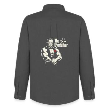 Das GymFather Bold Poster-Design - Männer Oxford Hemd von Stanley/Stella - Anthrazit - Hinten - AI Model Male 185 dark (185cm)