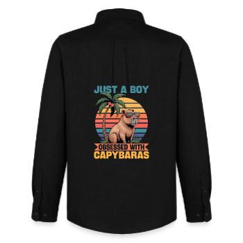 Drôle de Capybara - Chemise Oxford homme Stanley/Stella - noir - Dos - AI Model Male 185 dark (185cm)