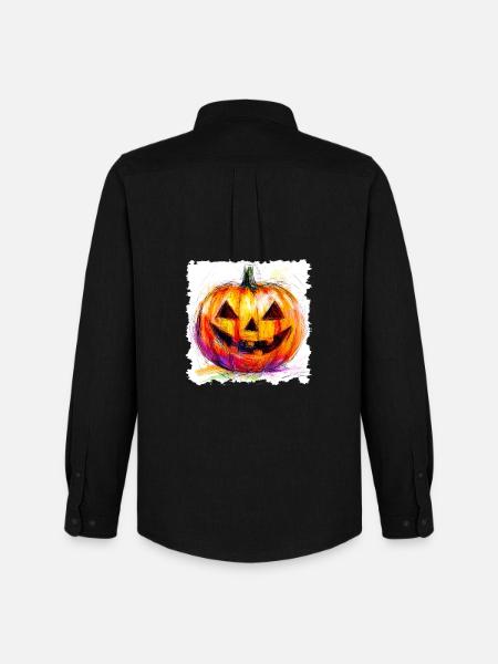 Bunter Kürbis Jack-O-Lantern - Männer Oxford Hemd von Stanley/Stella - Schwarz