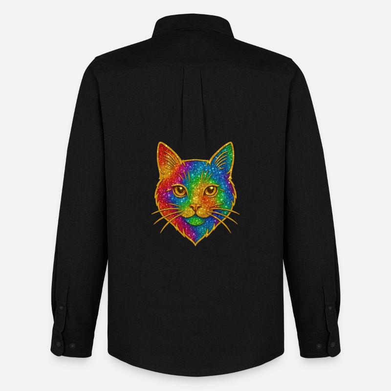 Regenbogen-Glitzerkatze Goldrand - Männer Oxford Hemd von Stanley/Stella - Schwarz