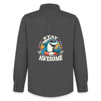 Restez génial requin dessin animé motif d’été - Chemise Oxford homme Stanley/Stella - charbon - Dos - AI Model Male 185 dark (185cm)