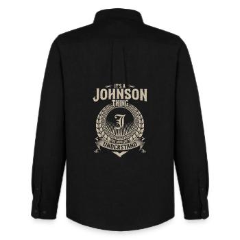 Johnson Thing Crest Tee - Men's Oxford Shirt by Stanley/Stella - black - Back - AI Model Male 185 dark (185cm)