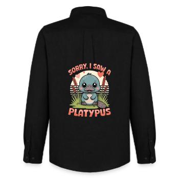 Funny aesthetic Kawaii Platypus - Men's Oxford Shirt by Stanley/Stella - black - Back - AI Model Male 185 dark (185cm)