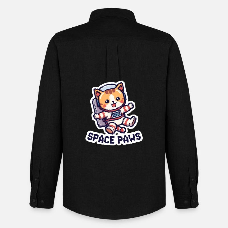 Space Paws – Pixel Cat in Space - Männer Oxford Hemd von Stanley/Stella - Schwarz