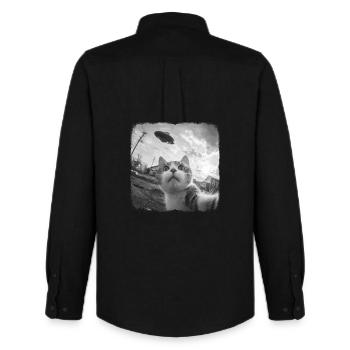 Chat et OVNI - Chemise Oxford homme Stanley/Stella - noir - Dos - AI Model Male 185 dark (185cm)
