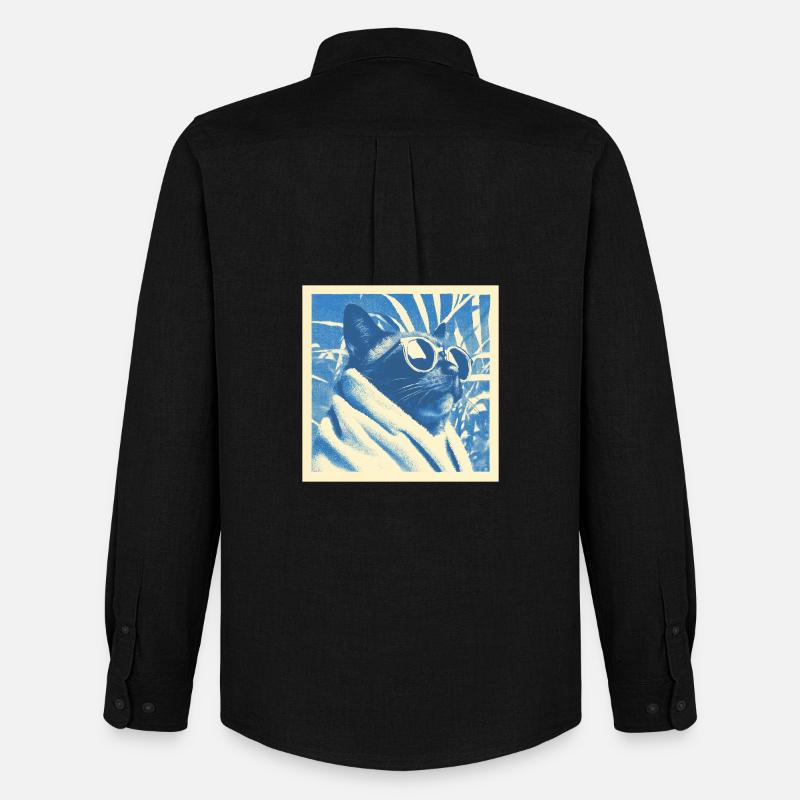 Cool Retro Cat Design - Männer Oxford Hemd von Stanley/Stella - Schwarz