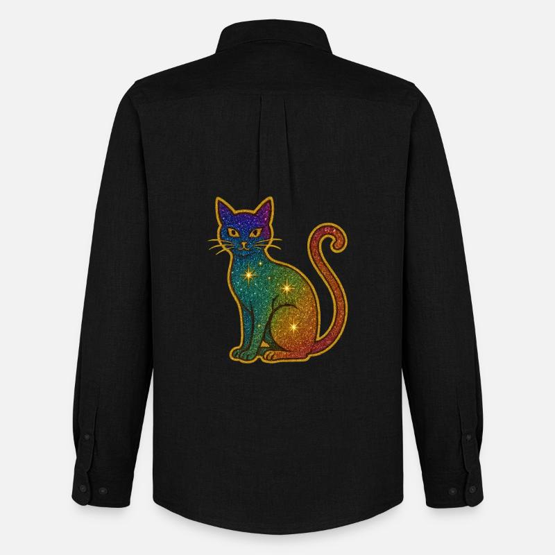 Regenbogen Glitzer Katze zu Halloween - Männer Oxford Hemd von Stanley/Stella - Schwarz
