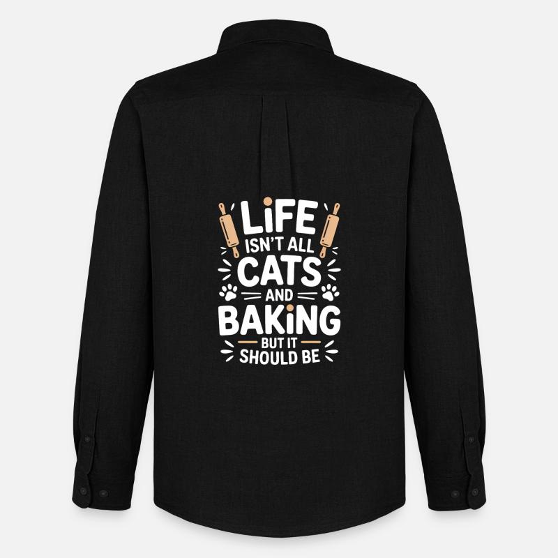 Backen Spruch Katzen Lustiges Backen Geschenk - Männer Oxford Hemd von Stanley/Stella - Schwarz