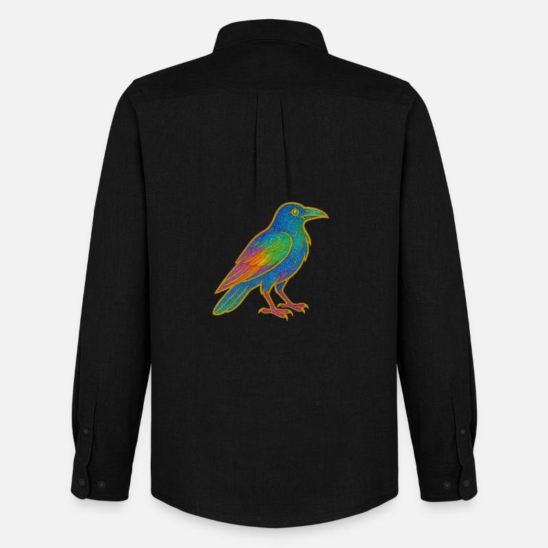 Rabe | Krähe | Regenbogen Vogel Glitzer Patch - Männer Oxford Hemd von Stanley/Stella - Schwarz