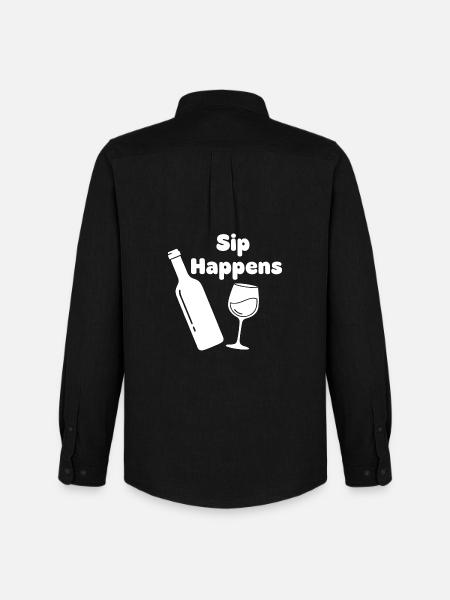 Sip Happens Wine Bottle Glass - Men's Oxford Shirt by Stanley/Stella - black