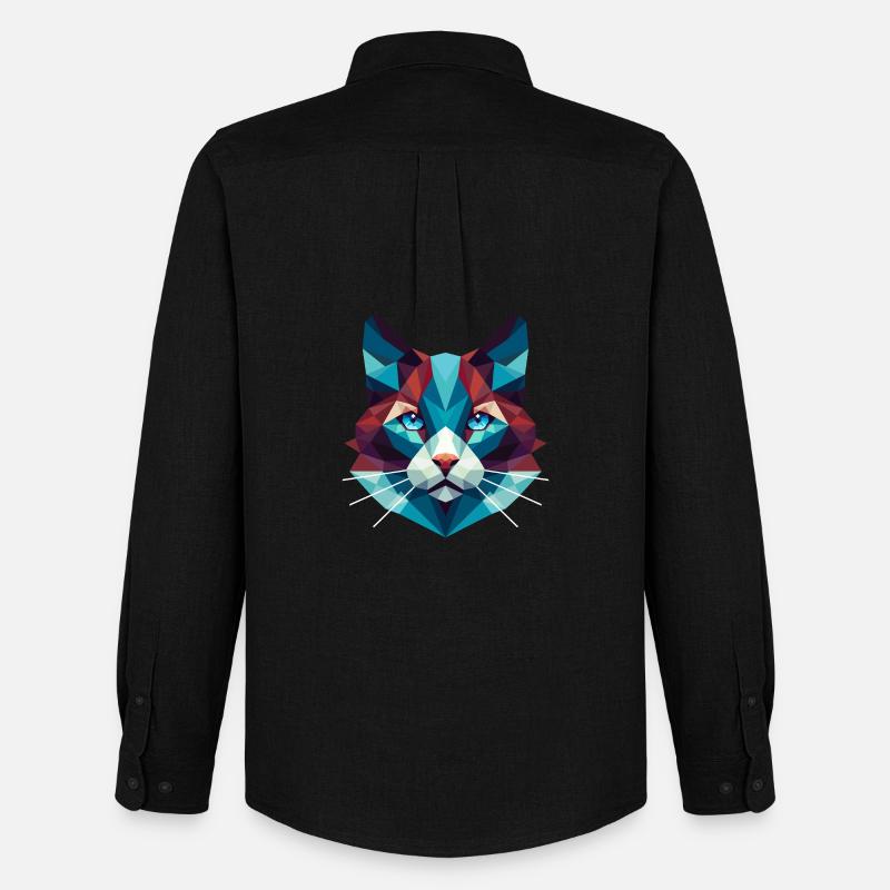 Cat Lowpoly - Männer Oxford Hemd von Stanley/Stella - Schwarz