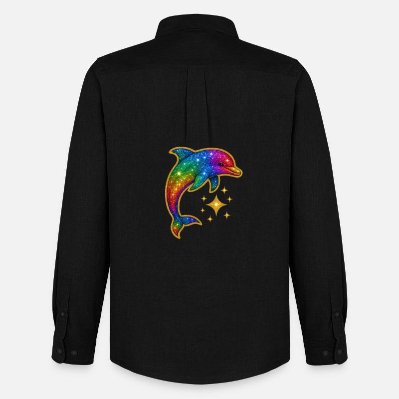 Regenbogenleuchtender Delfin der Sterne - Männer Oxford Hemd von Stanley/Stella - Schwarz