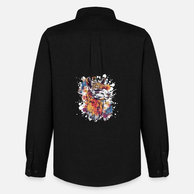 Bunte Llama Splatter Illustration - Männer Oxford Hemd von Stanley/Stella - Schwarz