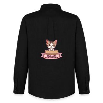 Chat mignon adopter le design Ne pas acheter - Chemise Oxford homme Stanley/Stella - noir - Dos - AI Model Male 185 dark (185cm)