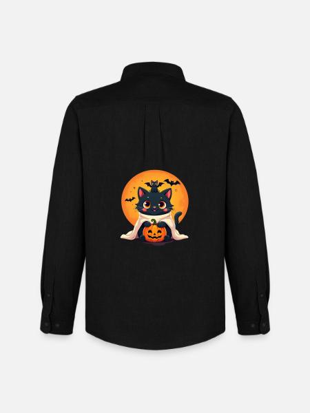Halloween Cat with Halloween Pumpkin - Men's Oxford Shirt by Stanley/Stella - black