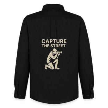 Capture the Street – Street Photography Shirt - Männer Oxford Hemd von Stanley/Stella - Schwarz - Hinten - AI Model Male 185 dark (185cm)