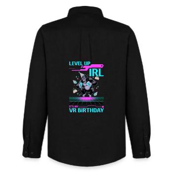 Birthday Gamer VR - Men's Oxford Shirt by Stanley/Stella - black - Back - AI Model Male 185 dark (185cm)