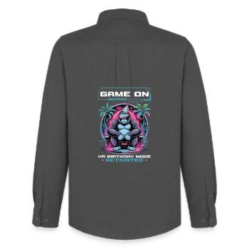 Birthday Gamer VR - Männer Oxford Hemd von Stanley/Stella - Anthrazit - Hinten - AI Model Male 185 dark (185cm)