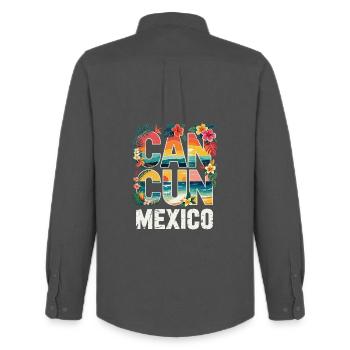Cancun, Mexique, Typographie tropicale - Chemise Oxford homme Stanley/Stella - charbon - Dos - AI Model Male 185 dark (185cm)