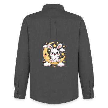 Cute bunny on crescent moon with stars - Men's Oxford Shirt by Stanley/Stella - anthracite - Back - AI Model Male 185 dark (185cm)