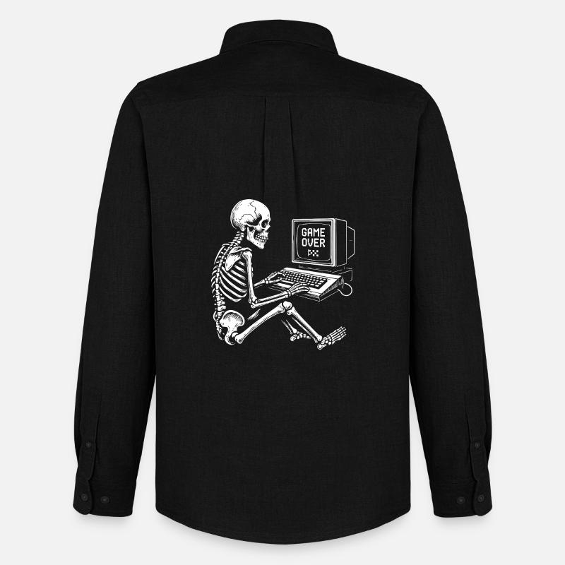 Skeleton Gamer an der Konsole - Männer Oxford Hemd von Stanley/Stella - Schwarz
