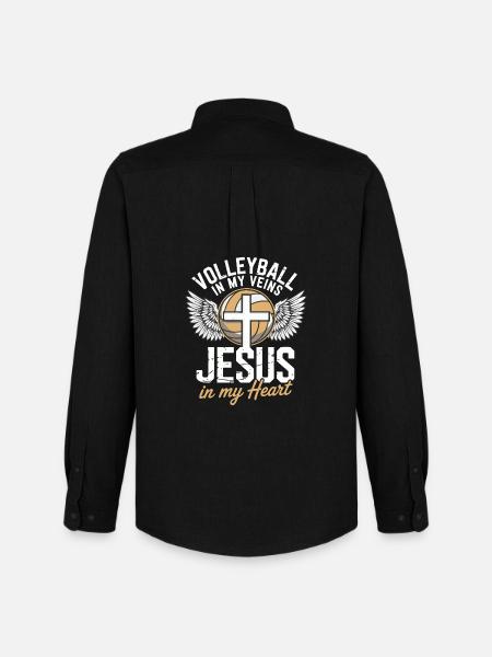 Volleyball & Jesus – Cross with Wings Design - Men's Oxford Shirt by Stanley/Stella - black