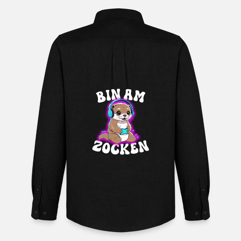 Bin am Zocken Otter  - Männer Oxford Hemd von Stanley/Stella - Schwarz