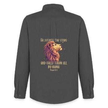 Leo Bible Verse Christian - Men's Oxford Shirt by Stanley/Stella - anthracite - Back - AI Model Male 185 dark (185cm)