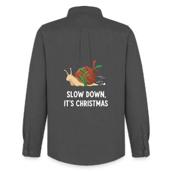 Slow Down Weihnachten Schnecke - Männer Oxford Hemd von Stanley/Stella - Anthrazit - Hinten - AI Model Male 185 dark (185cm)