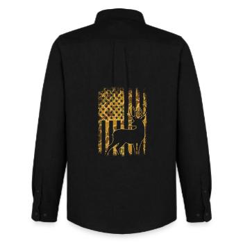 Camo US Flag Deer Hunting Outdoor Pride - Men's Oxford Shirt by Stanley/Stella - black - Back - AI Model Male 185 dark (185cm)