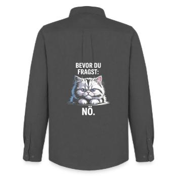 Before you ask: Nope, cat, morning grouch, no cats - Men's Oxford Shirt by Stanley/Stella - anthracite - Back - AI Model Male 185 dark (185cm)