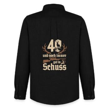 Jäger 40e anniversaire Chasse 40 ans en pleine forme - Chemise Oxford homme Stanley/Stella - noir - Dos - AI Model Male 185 dark (185cm)