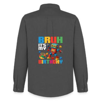 Bruh c’est mon anniversaire Constructeur de briques drôle - Chemise Oxford homme Stanley/Stella - charbon - Dos - AI Model Male 185 dark (185cm)