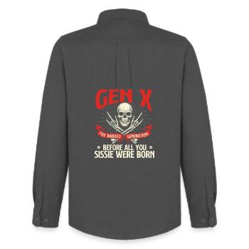 Gen X Badass Generation Retro Nostalgie Zitat - Männer Oxford Hemd von Stanley/Stella - Anthrazit - Hinten - AI Model Male 185 dark (185cm)