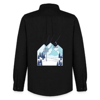 Skilift Berg Winterlandschaft - Männer Oxford Hemd von Stanley/Stella - Schwarz - Hinten - AI Model Male 185 dark (185cm)