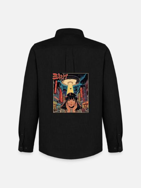 Manga UFO Invasion Neon Stadt - Männer Oxford Hemd von Stanley/Stella - Schwarz