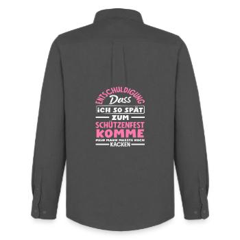 My husband had to go to the toilet lustiger Schützenfest - Men's Oxford Shirt by Stanley/Stella - anthracite - Back - AI Model Male 185 dark (185cm)
