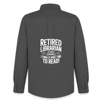 Retired Librarian I Finally Have Time To Read! - Men's Oxford Shirt by Stanley/Stella - anthracite - Back - AI Model Male 185 dark (185cm)