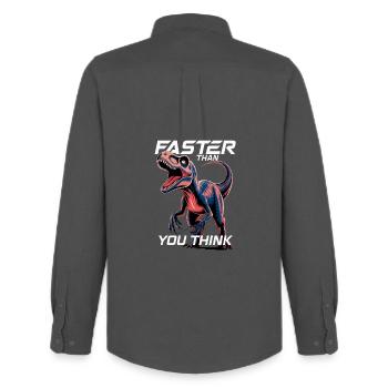 Faster Than You Think Dinosaur Velociraptor - Men's Oxford Shirt by Stanley/Stella - anthracite - Back - AI Model Male 185 dark (185cm)